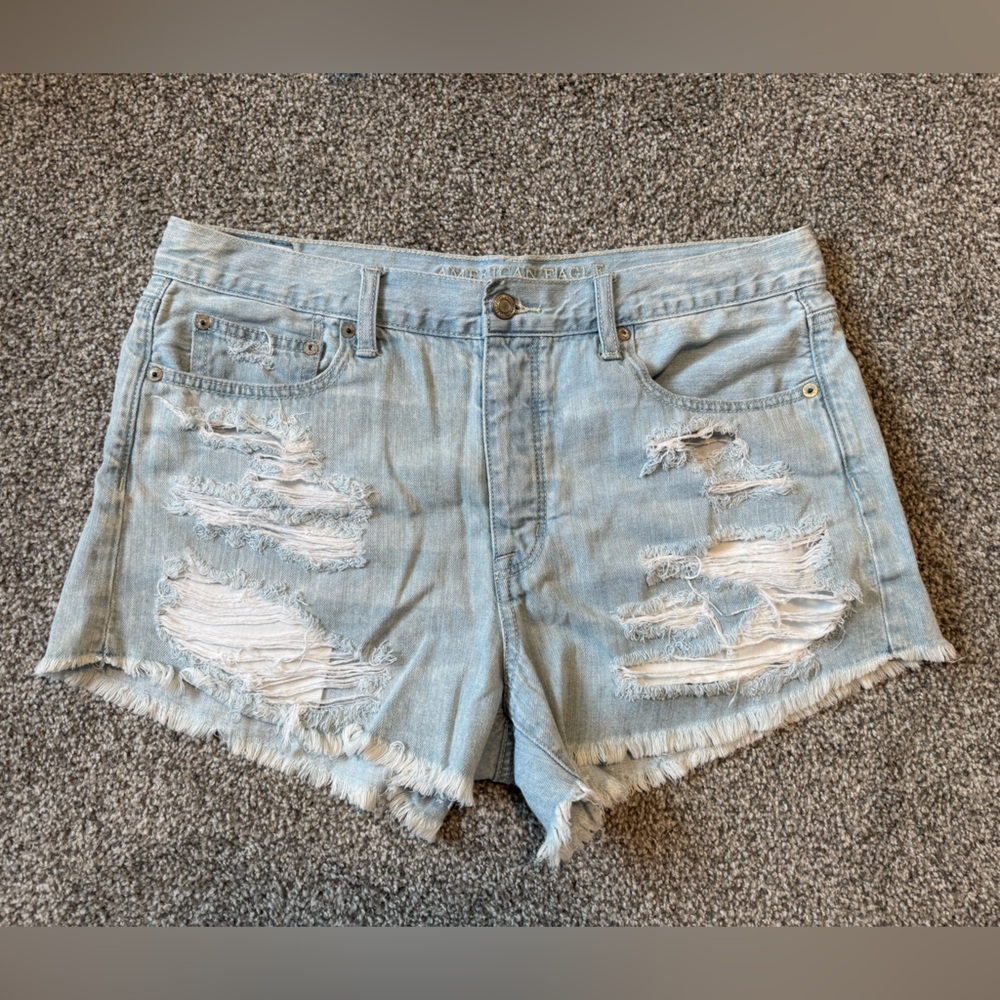 American Eagle Outfitters High-Waisted Festival Denim Shorts - Light Blue